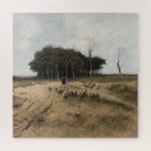 Herder en schaap,  olieverfschilderij