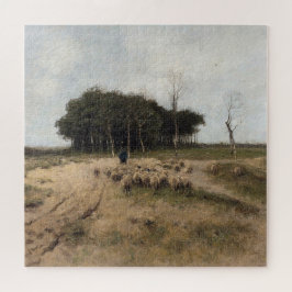 Herder en schaap,  olieverfschilderij legpuzzel