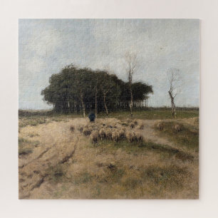 Herder en schaap,  olieverfschilderij legpuzzel
