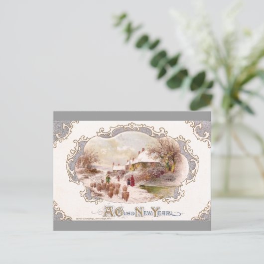 Herder en schaap op nieuwjaarsdag feestdagenkaart (Staand voorkant)