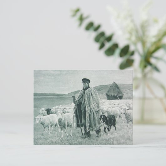  herder- en schapenhond met schapen feestdagenkaart (Staand voorkant)