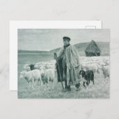  herder- en schapenhond met schapen feestdagenkaart (Voorkant / Achterkant)