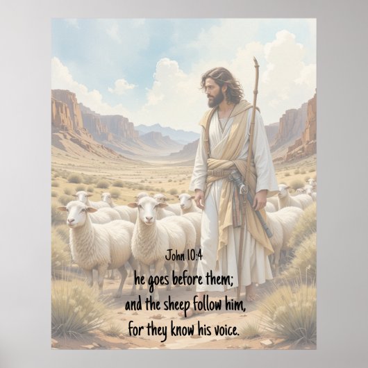 Herder gaat voor hen Bijbel Schrift Poster (Voorkant)