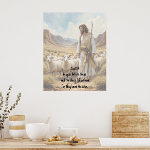 Herder gaat voor hen Bijbel Schrift Poster