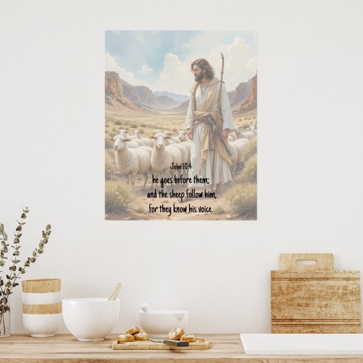 Herder gaat voor hen Bijbel Schrift Poster (Keuken)