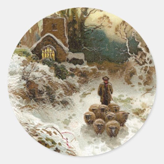 Herder Herding Schaap Vintage Kerstmis Ronde Sticker (Voorkant)