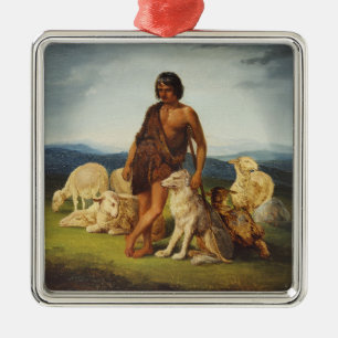 Herder in een landelijk landschap metalen ornament