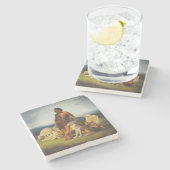 Herder in een landelijk landschap stenen onderzetter (Zijkant)