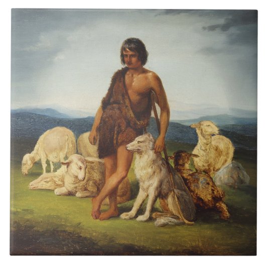 Herder in een landelijk landschap tegeltje (Voorkant)