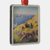 Herder met zijn schapenhonden kijken naar het Zee Metalen Ornament (Rechts)