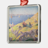 Herder met zijn schapenhonden kijken naar het Zee Metalen Ornament (Links)