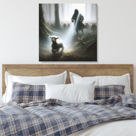 Herder redt een verdwaald lam canvas afdruk