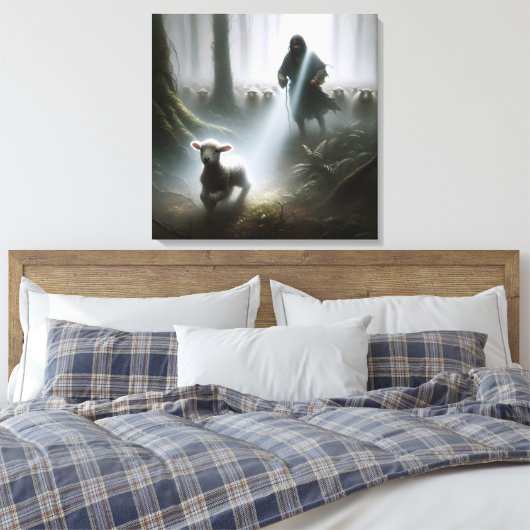 Herder redt een verdwaald lam canvas afdruk (Insitu (Slaapkamer))