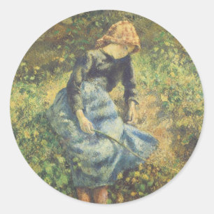 Herderin door Camille Pissarro, Vintage Fine Art Ronde Sticker