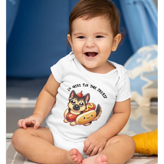 Herdershond in een hotdog kostuum, grappig Hallowe Romper