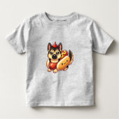 Herdershond in een hotdogkostuum, grappig leuk kinder shirts (Voorkant)