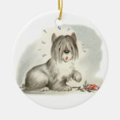 Herdershond Puppy met roze bloem Keramisch Ornament (Voorkant)
