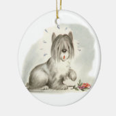 Herdershond Puppy met roze bloem Keramisch Ornament (Links)