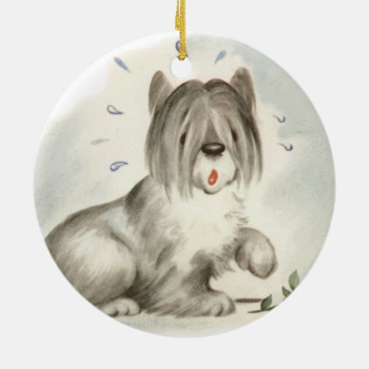 Herdershond Puppy met roze bloem Keramisch Ornament (Achterkant)