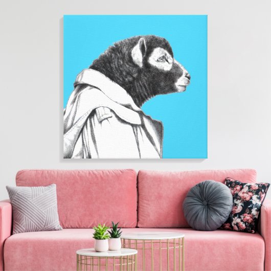 Herdwick Lamb in Trench Coat (Old-School Blue) Canvas Afdruk (Insitu (Woonkamer))
