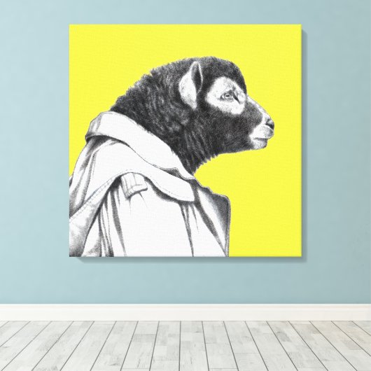 Herdwick Lamb in Trench Coat (Retro Geel) Canvas Afdruk (Insitu (Houten vloer))