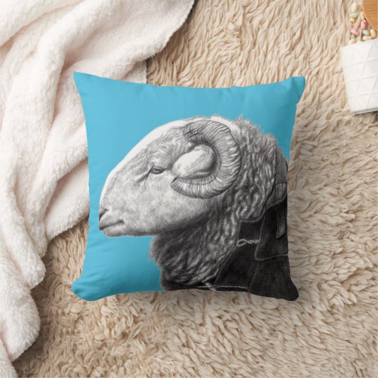 Herdwick Ram in Duffel Coat (Old-School Blauw) Kussen (Deken)