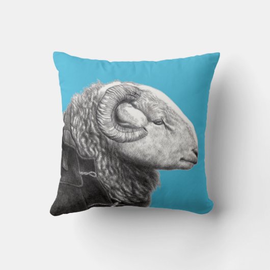 Herdwick Ram in Duffel Coat (Old-School Blauw) Kussen (Achterkant)