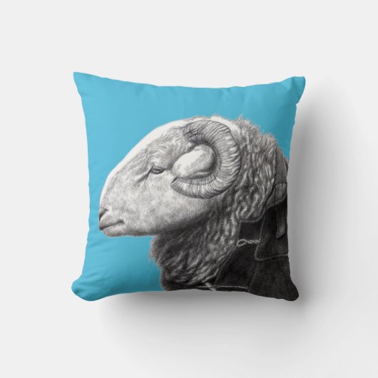 Herdwick Ram in Duffel Coat (Old-School Blauw) Kussen (Voorkant)