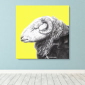 Herdwick Ram in Duffel Coat (Retro Geel) Canvas Afdruk (Insitu (Houten vloer))