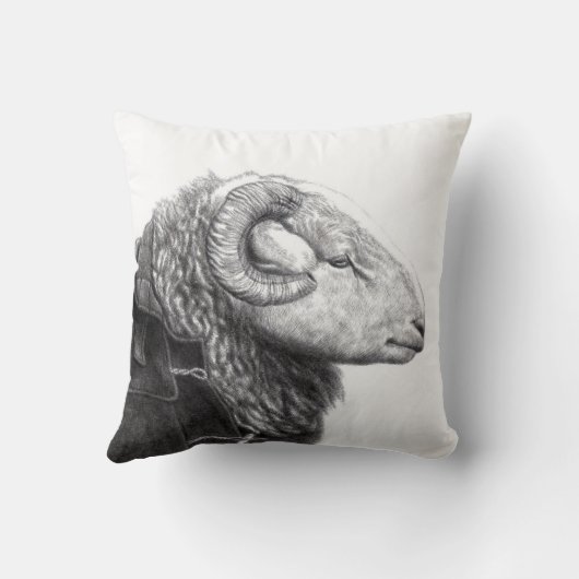 Herdwick Ram in Duffel Coat (Sneeuw) Kussen (Achterkant)