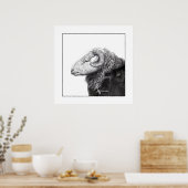 Herdwick Ram in Duffel Coat (Sneeuw) Poster (Keuken)