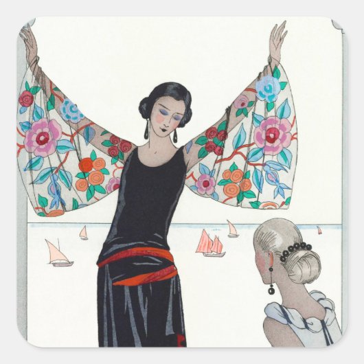 Here Are My Wings - George Barbier Vierkante Sticker (Voorkant)