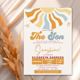Here come the son - Retro Sun Baby Shower Kaart