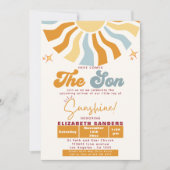 Here come the son - Retro Sun Baby Shower Kaart (Voorkant)