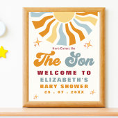 Here come the son - Retro Sun Baby Shower Poster