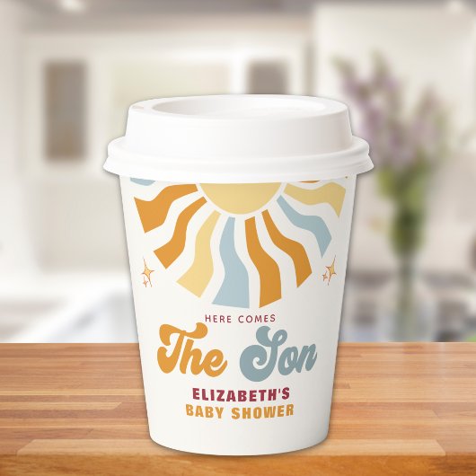 Here come the son - Sun Retro Baby Shower Party Papieren Bekers