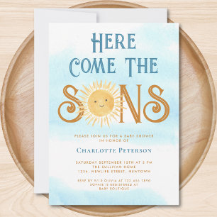 Here Come The Sons Baby Shower Kaart