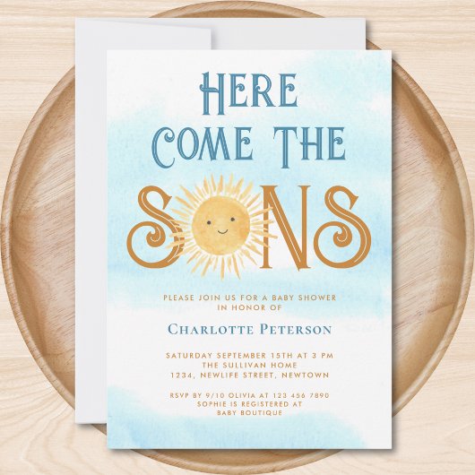 Here Come The Sons Baby Shower Kaart