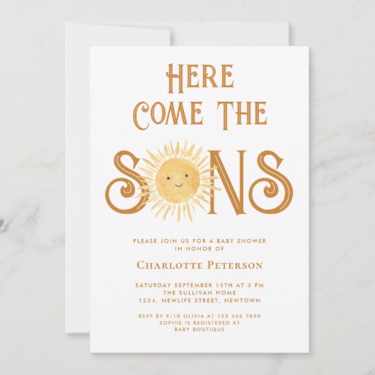 Here Come The Sons Twin Boys Baby Shower  Kaart (Voorkant)