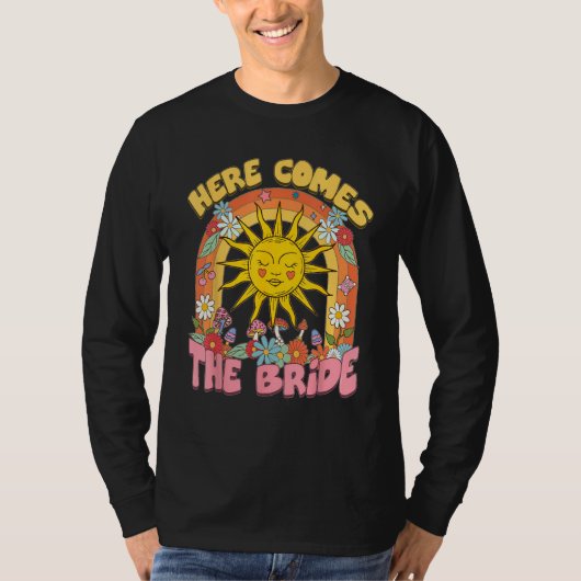 Here Comes Bride Groovy Retro 70s Bachelorette Par T-shirt (Voorkant)