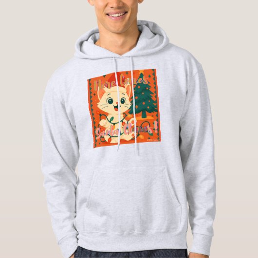 Here Comes Santa Claws! Funny Santa Cat Hoodie (Voorkant)