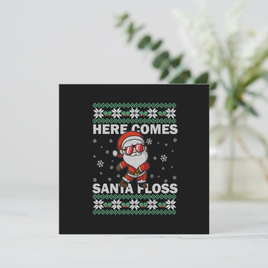 Here Comes Santa Floss UGLY Kerst Pijama Heren F Kaart (Staand voorkant)