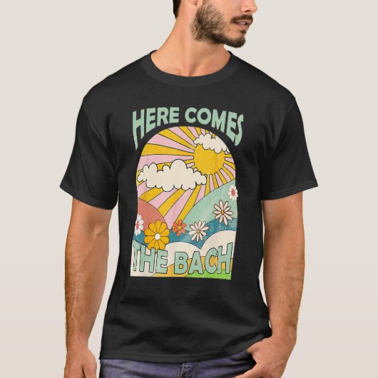 Here Comes The Bach Bridesmaid Groovy Retro 70s Ba T-shirt (Voorkant)