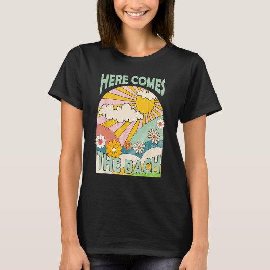 Here Comes The Bach Bridesmaid Groovy Retro 70s Ba T-shirt (Voorkant)
