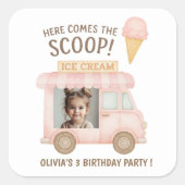 Here Comes the Scoop! | Pink Ice Cream Truck Photo Vierkante Sticker (Voorkant)