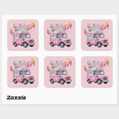 Here Comes the Scoop! Pink Ice Cream Truck  Vierkante Sticker (Vel)