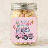 Here Comes the Scoop! Pink Ice Cream Truck Vierkante Sticker