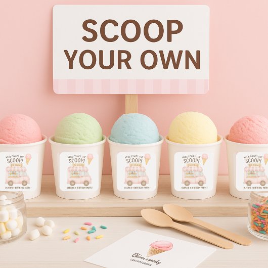 Here Comes the Scoop! | Pink Ice Cream Truck Vierkante Sticker