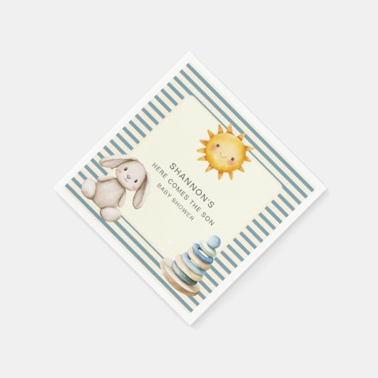 Here Comes the Son Baby Shower Napkins Blue Stripe Servet (Hoek)