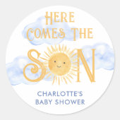Here Comes The Son Baby Shower Ronde Sticker (Voorkant)